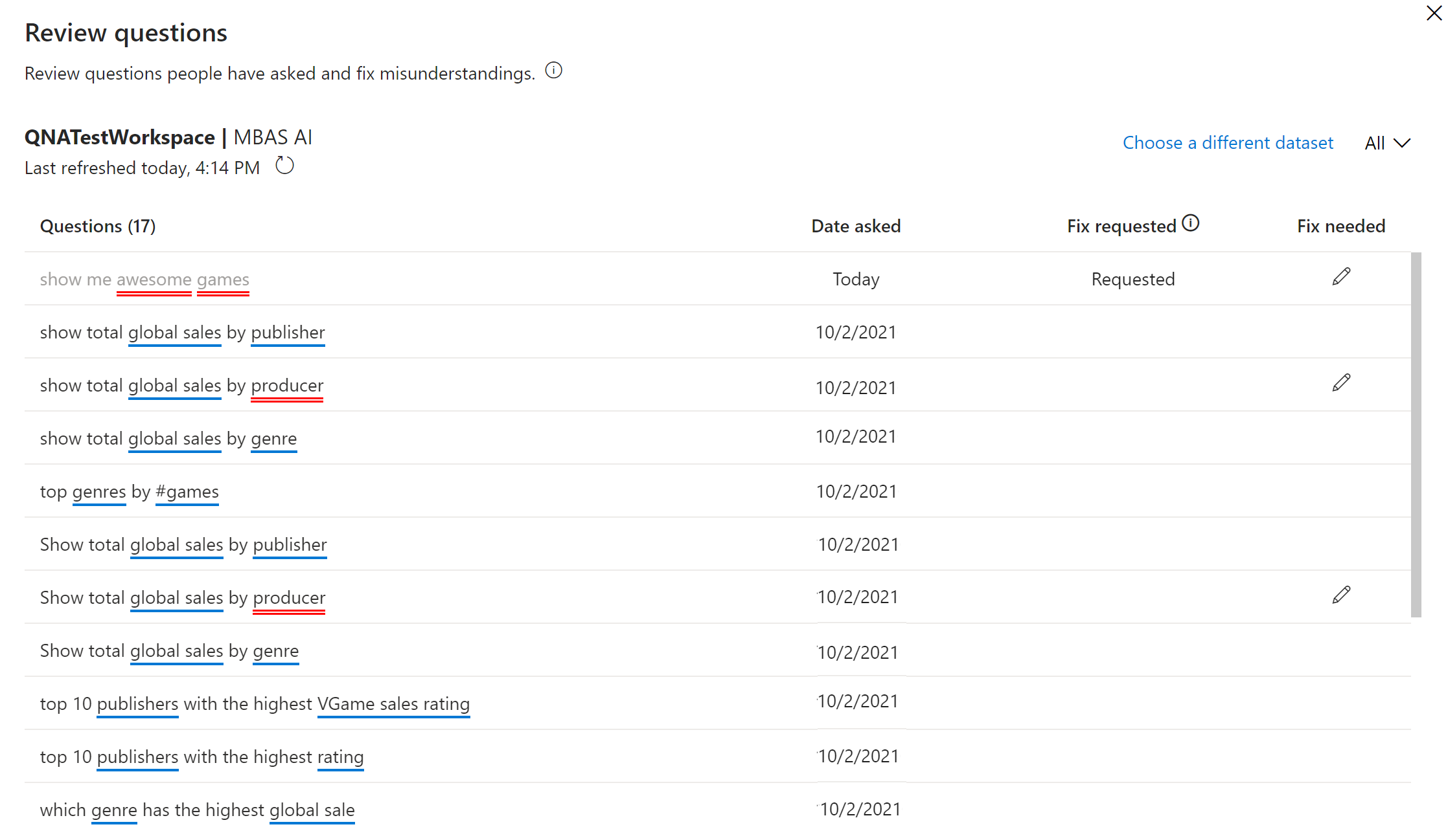 Screenshot of the Q and A Review questions page.