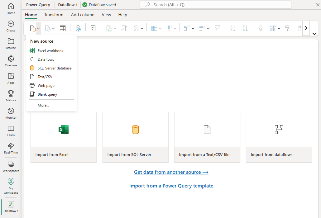 Screenshot showing options for data sources.