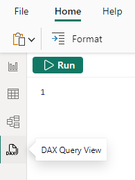 Screenshot of the DAX query view icon in Power BI Desktop.