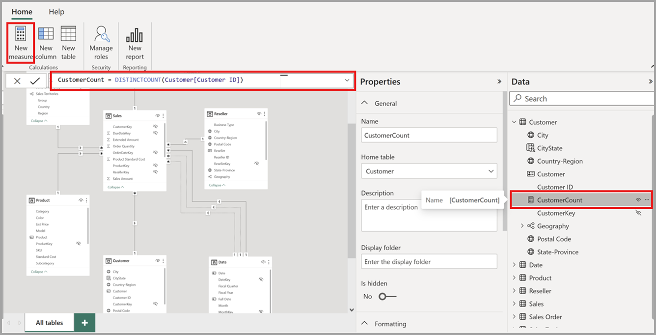 Screenshot of creating a new measure