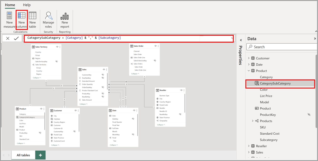 Screenshot of creating a calculated column.