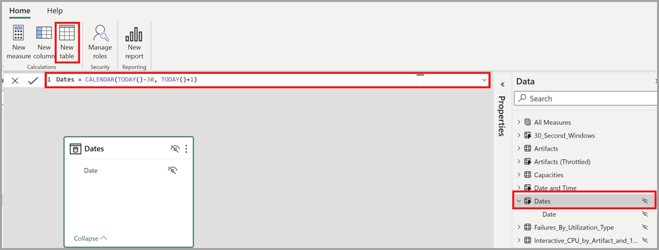 Screenshot of creating a calculated table.