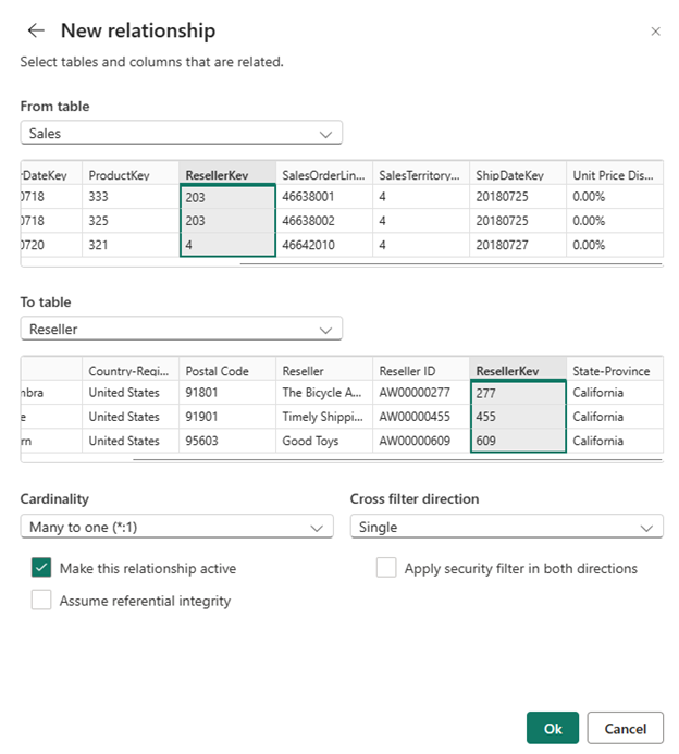 Screenshot of editing properties for a new relationship created in the managed relationships dialog.
