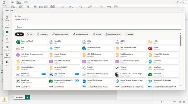 Screenshot of Power Query Get Data dialog.