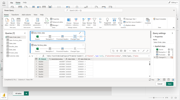 Screenshot of Power Query Transform Data dialog.