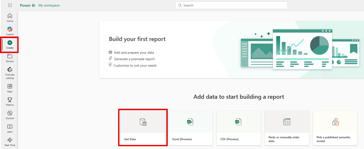 Screenshot of Get Data on the create page.