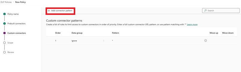 Select Add connector pattern.
