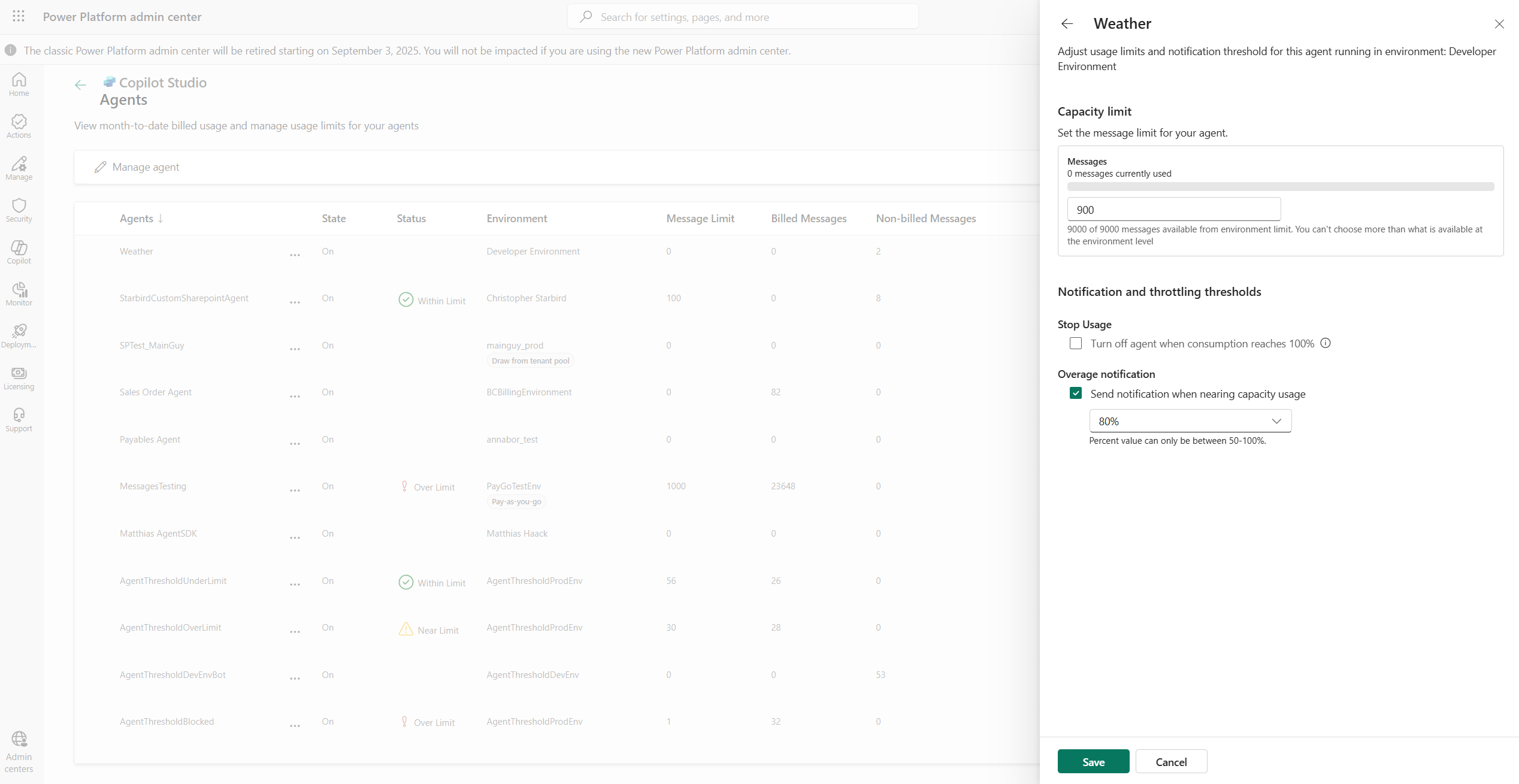 Tenant capacity extension in admin center.