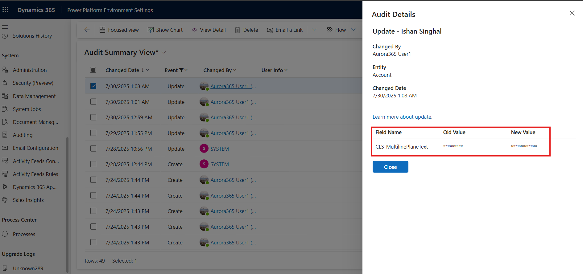 All create and update record events will show the before and after values as masked values.