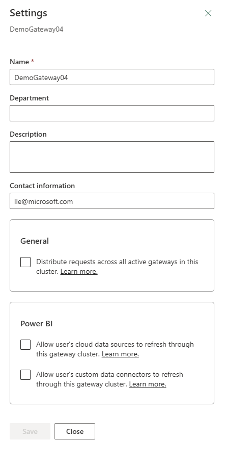 Data gateway settings Data gateway settings.