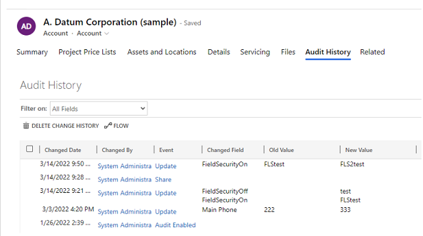 Audit History for a single record