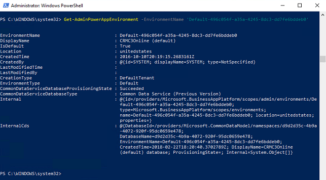 Get-AdminEnvironment command Get-AdminEnvironment command.