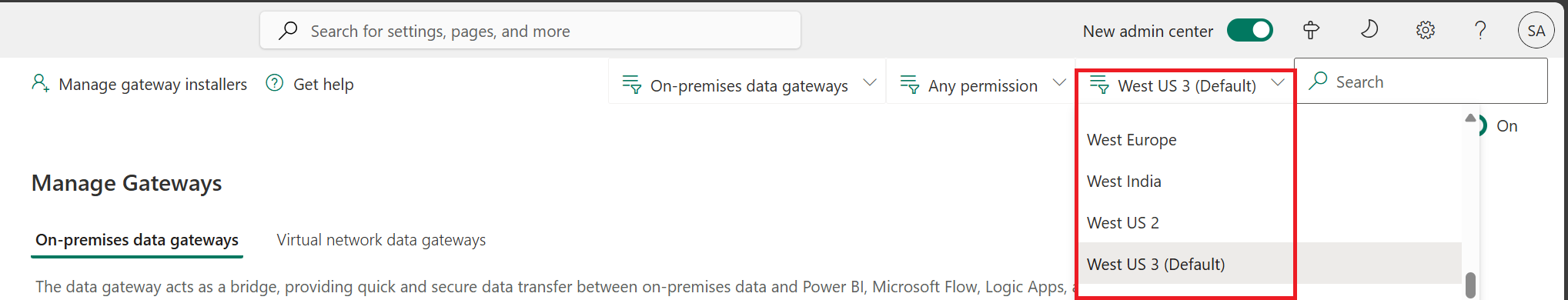Manage by gateway region Manage by gateway region.