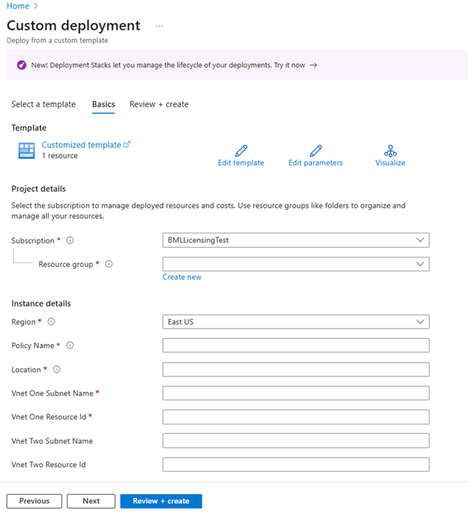 Screenshot of selecting Review and create to finalize the enterprise policy.