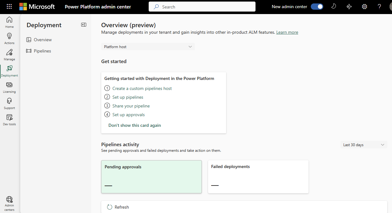 Deployment page in the Power Platform admin center