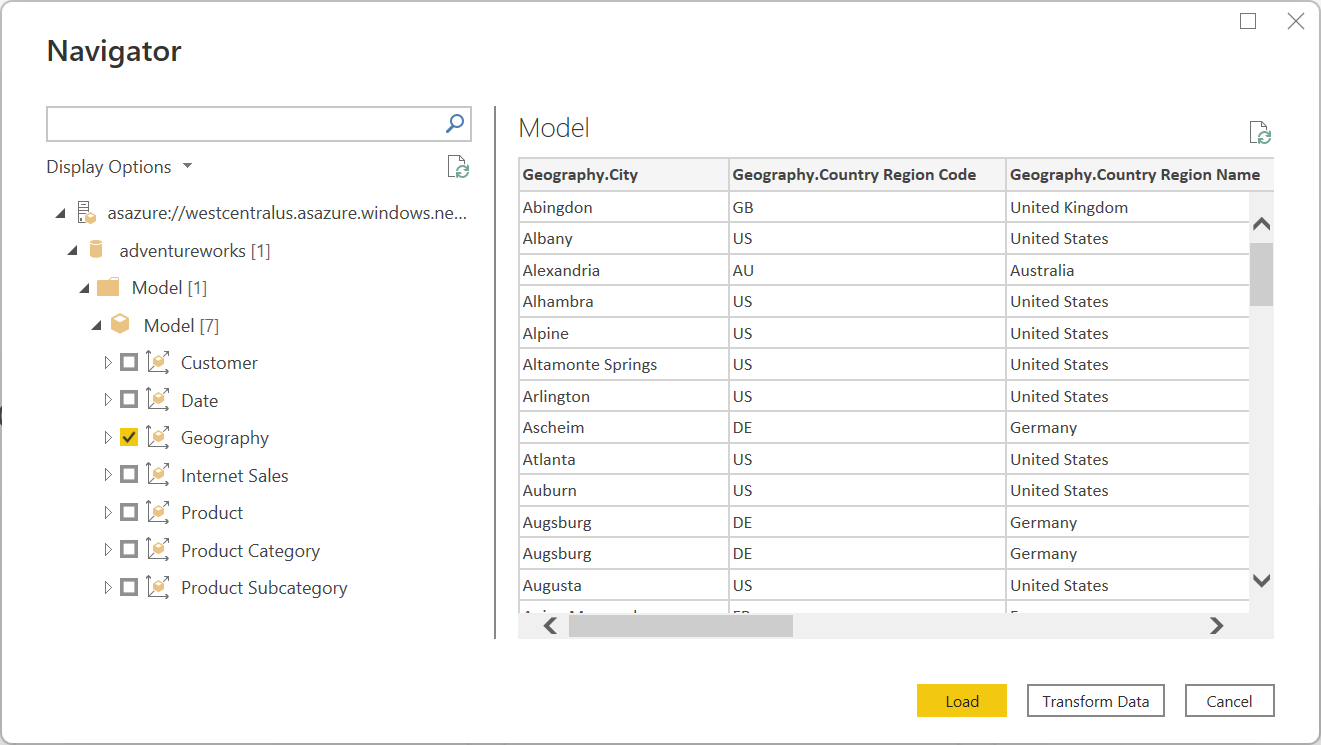 Power Query Navigator showing some of the Sales Targets data.