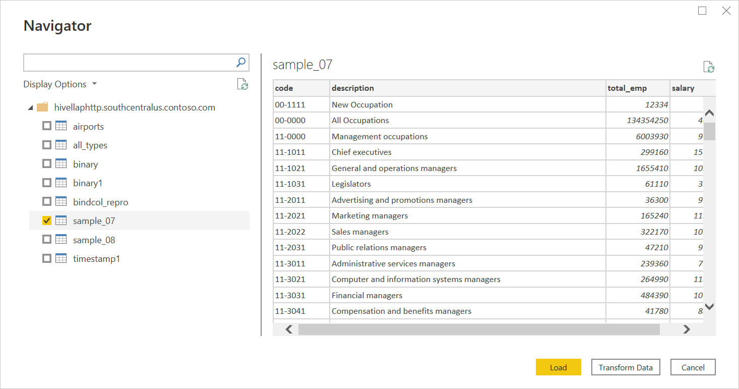 Apache Hive LLAP import data navigator.