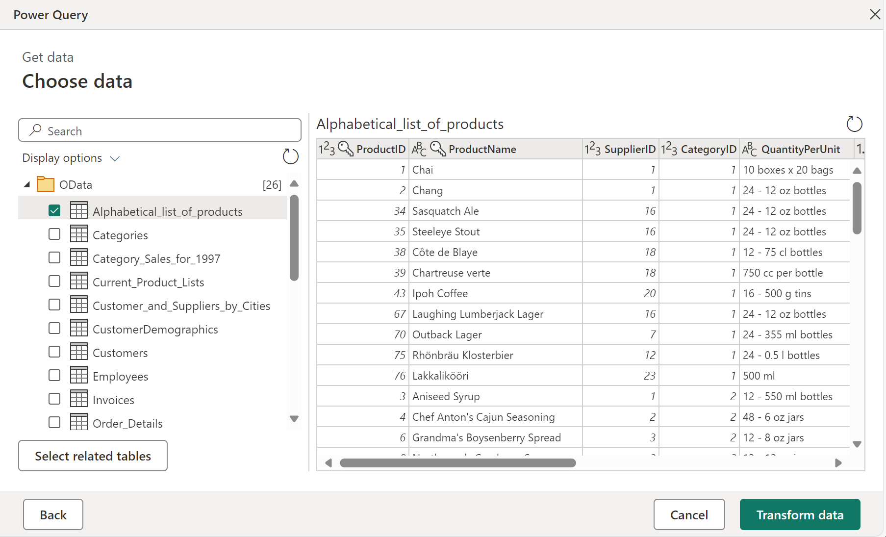 Web table selection.