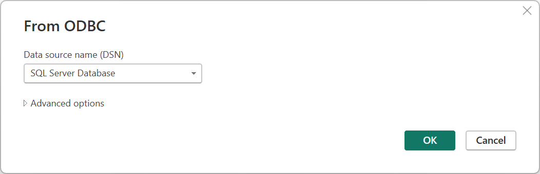 Screenshot of the ODBC connection builder in Power Query Desktop.