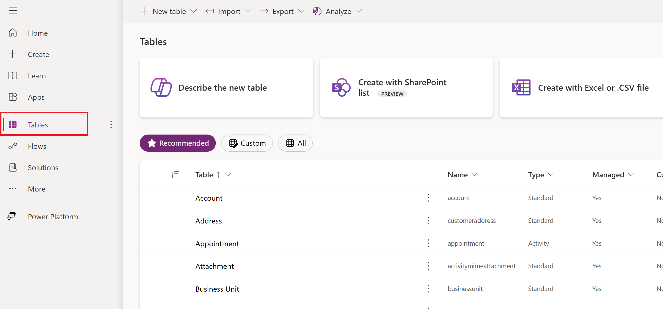 Screenshot of the navigation pane with the Tables tab selected and the Tables pane open.
