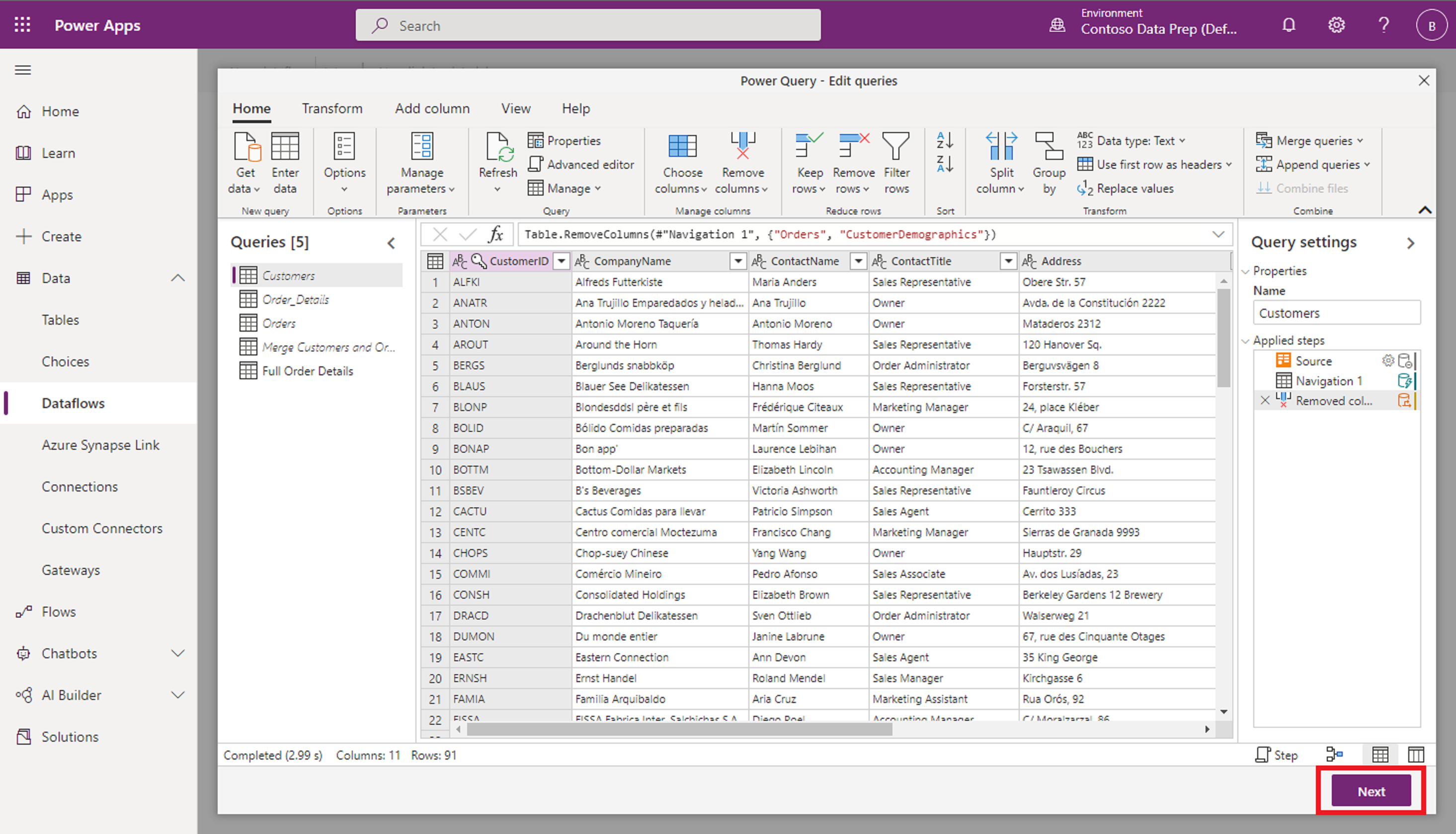 Screenshot showing all queries with data loaded after connection credentials are provided.