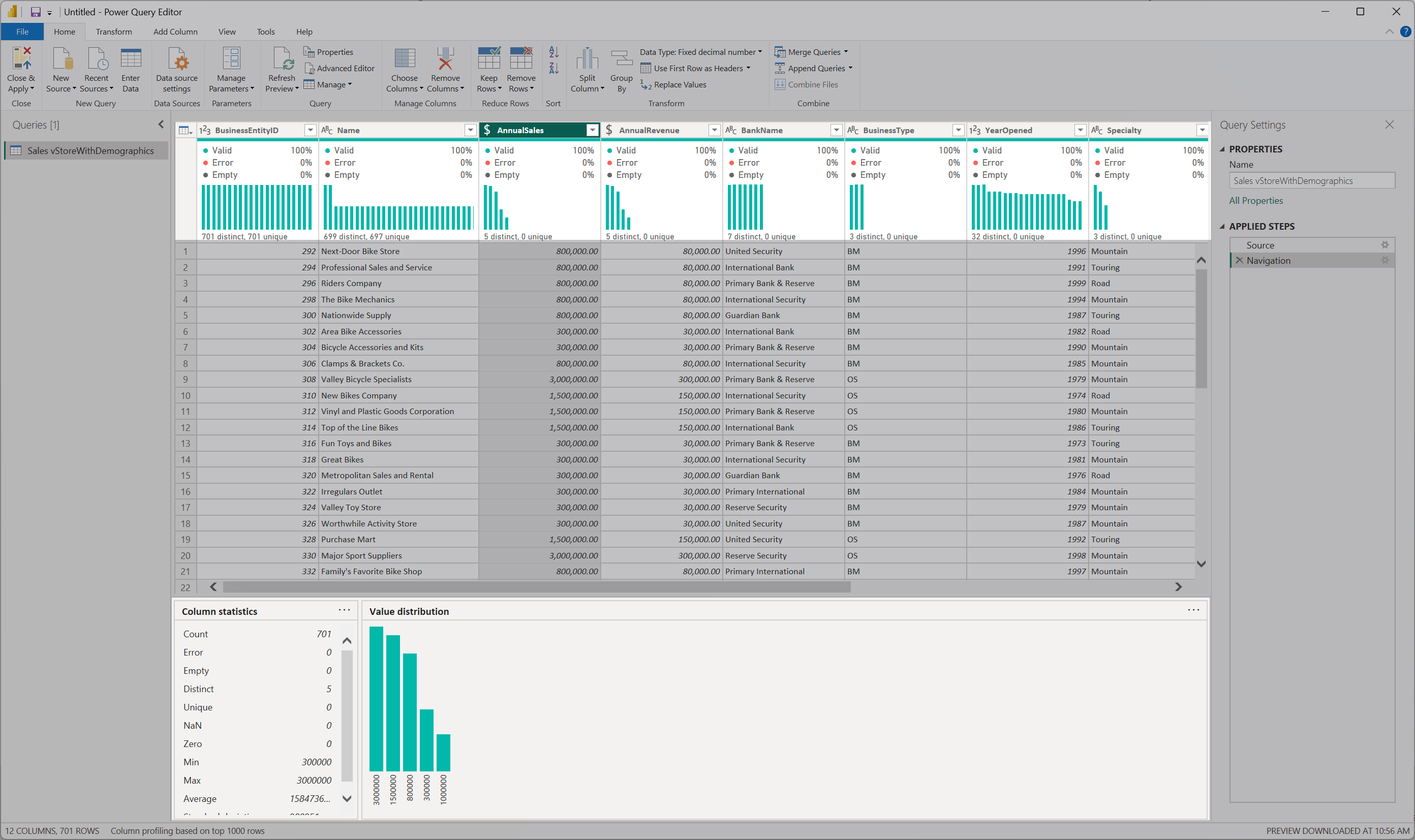 Screenshot of the data profiling tools after they're set up.