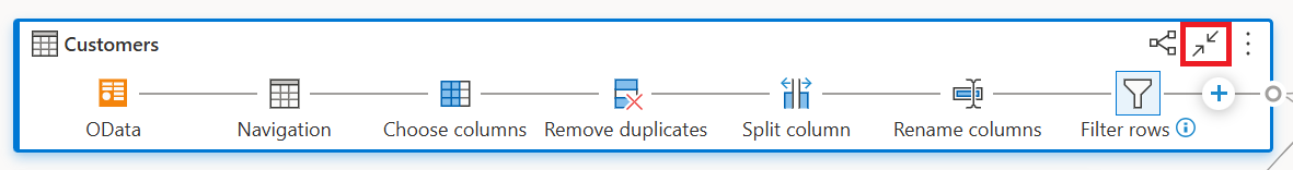 Screenshot of the Collapse button on the top right corner of the query in the diagram view.