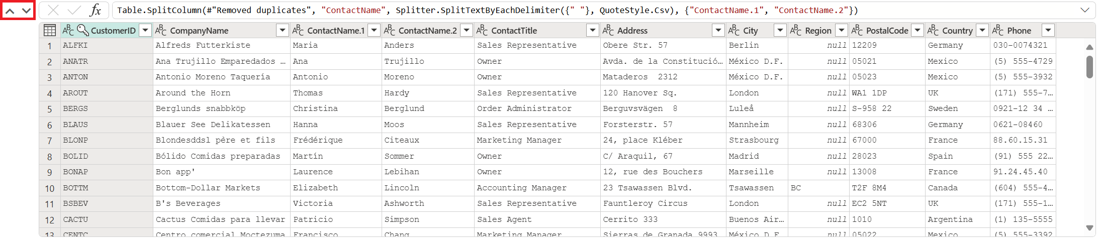 Screenshot of the data preview with the Expand and Contract up and down arrows in the top left emphasized.