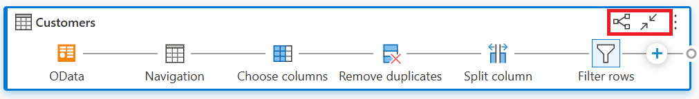 Screenshot of quick action buttons in a query as shown in the diagram view.