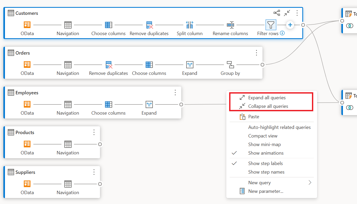 Screenshot of the Contextual menu that showcases the Expand all and Collapse all queries options.