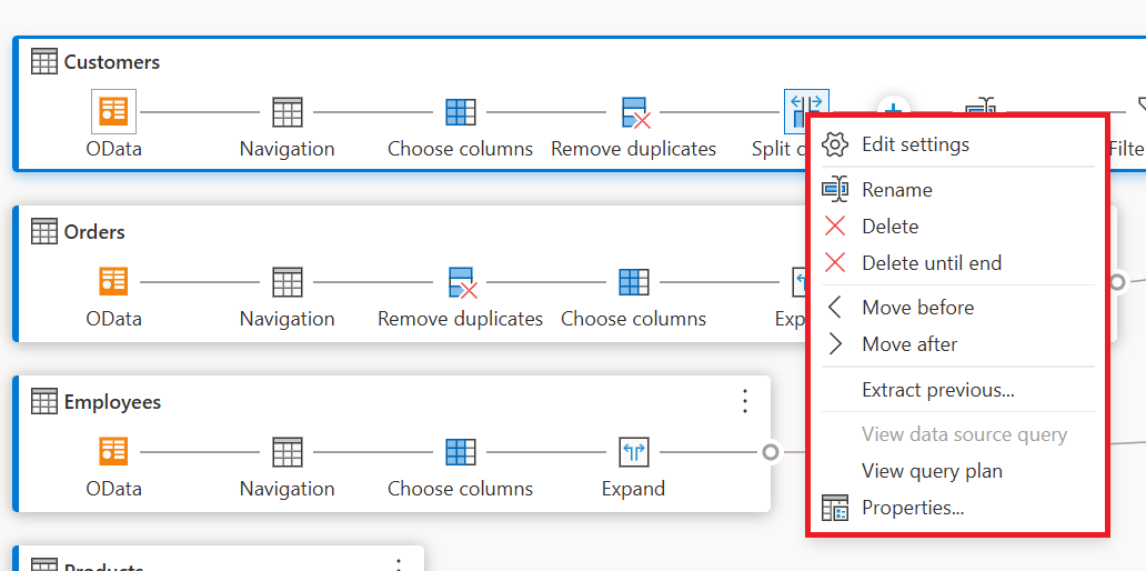 Screenshot of the step level actions displaying in the contextual menu after right clicking a step.