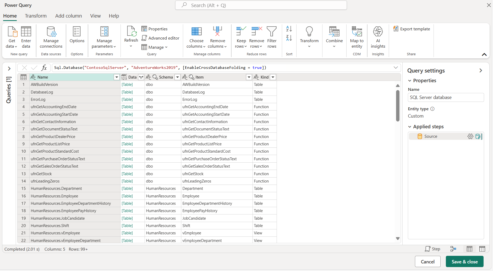 Screenshot of the query with only the source step.