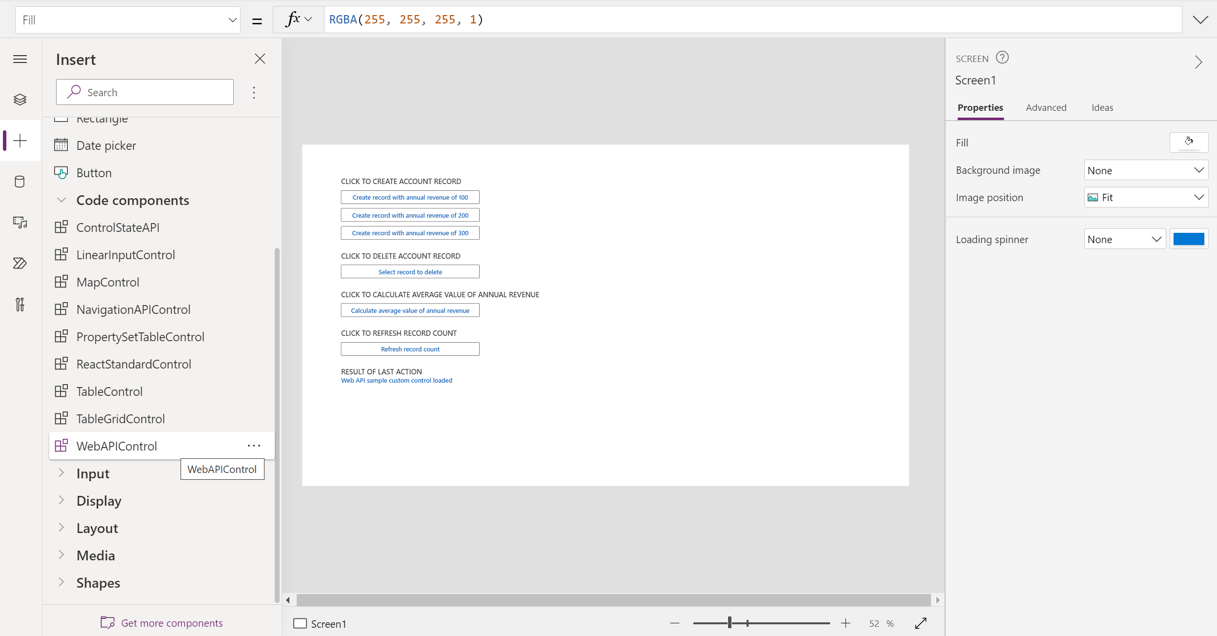 Add Web API code components for a custom page.