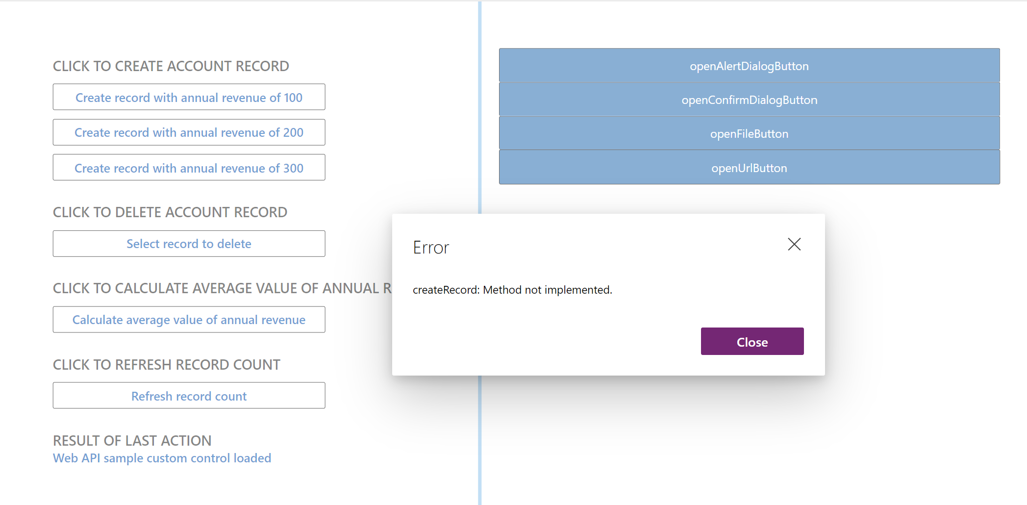 Create record Web API not implemented.