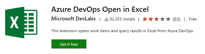 Azure DevOps Open in Excel extension
