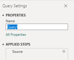Screenshot of Power BI query menu options, rename query.