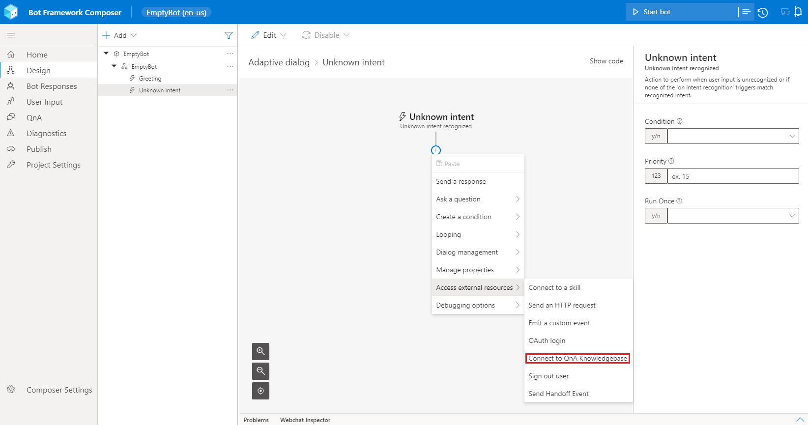 Add QnA Maker to bot as an integration