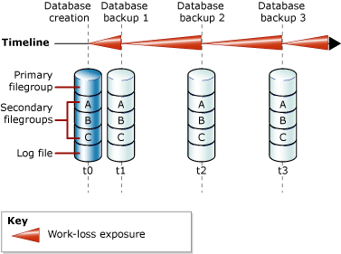 Shows work-loss exposure between database backups Shows work-loss exposure between database backups
