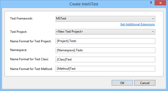 PEXCreateIntelliTestMSTest Create IntelliTest with MSTest default