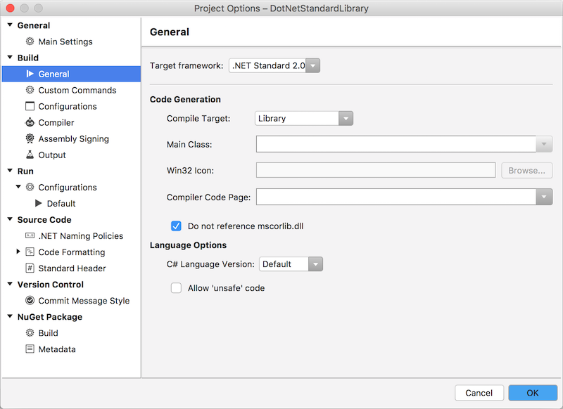 Edit the version of the .NET Standard Target Framework in Project Options Edit .NET Standard target framework in Project Options