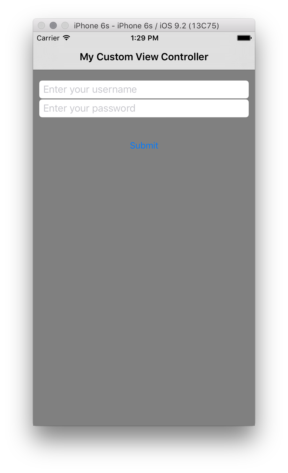 The login screen