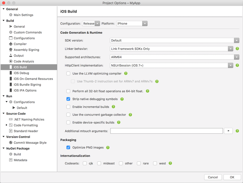 iOS Build settings iOS Build settings
