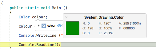 Displaying a color value