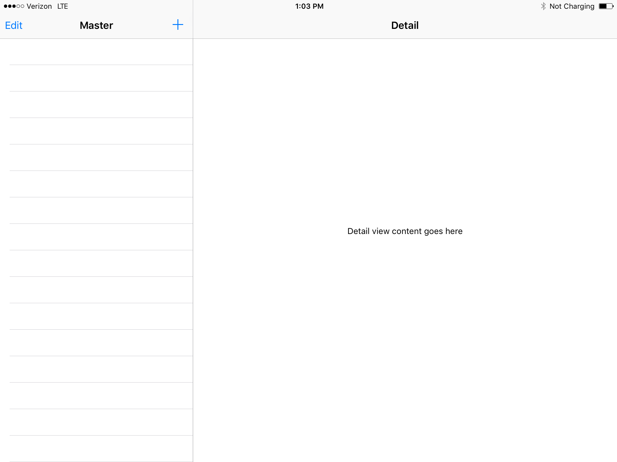 The list and the detail view presented at the same time