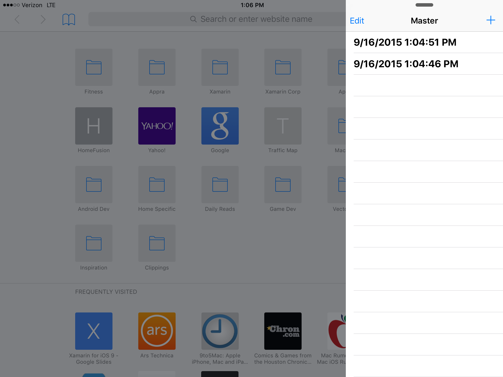 Only the list presented when the device is horizontal