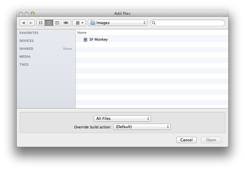 Add Files dialog