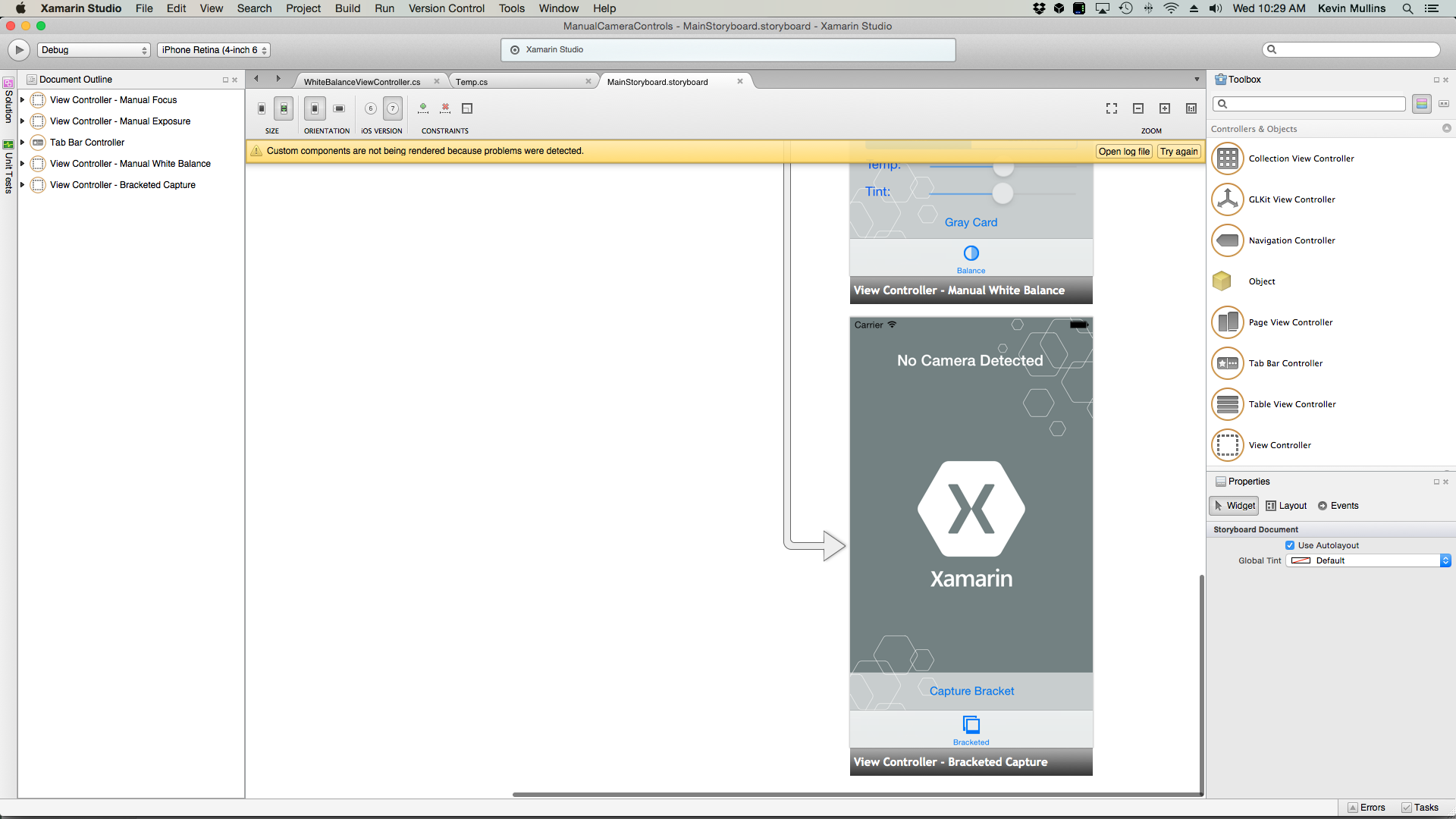 A UIViewController can be added to the applications Storyboard and configured as shown here bracket capture example.