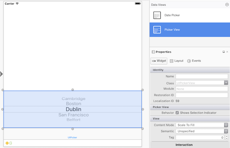 Drag a Picker View to the design surface Drag a Picker View to the design surface