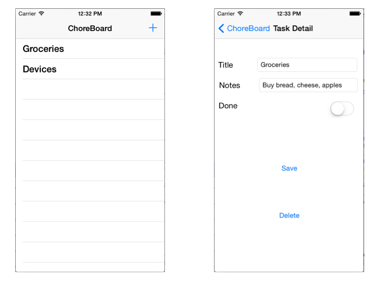 Example screens