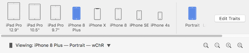 The bottom toolbar, expanded to show devices and orientations The bottom toolbar, expanded to show devices and orientations